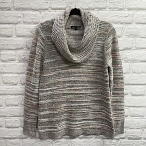 Charlie B Women Sweater  Gray Striped Multi Color Size P/S  Cowl Neck Fuzzy Soft